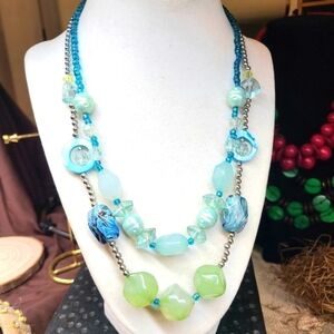 Fun Women's Blue and Green Beaded Necklace